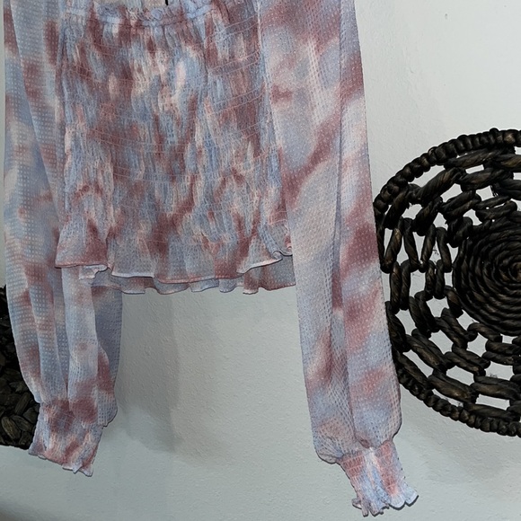 NWT Future Collective Watercolor Long Sleeve Smocked Bodice Top - Picture 5 of 12